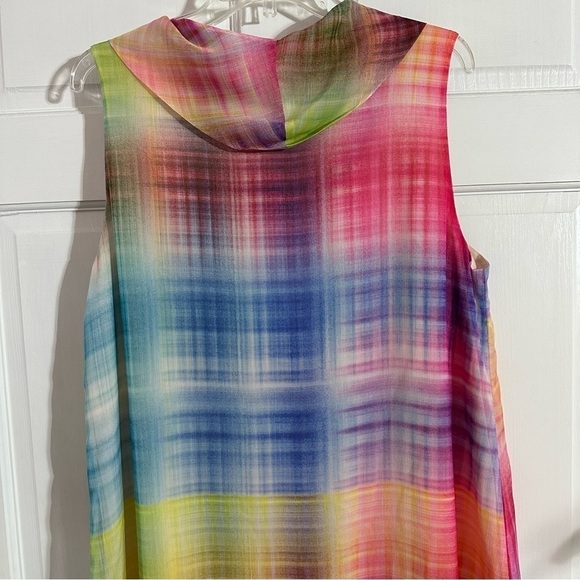 Soft Surroundings Pink Yellow Blue Carnevale Multi Plaid Maxi Dress Cowl Neck - Picture 7 of 9
